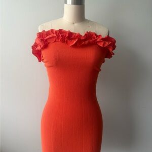 Forever 21 Orange Ruffle Off-Shoulder Mini Dress
